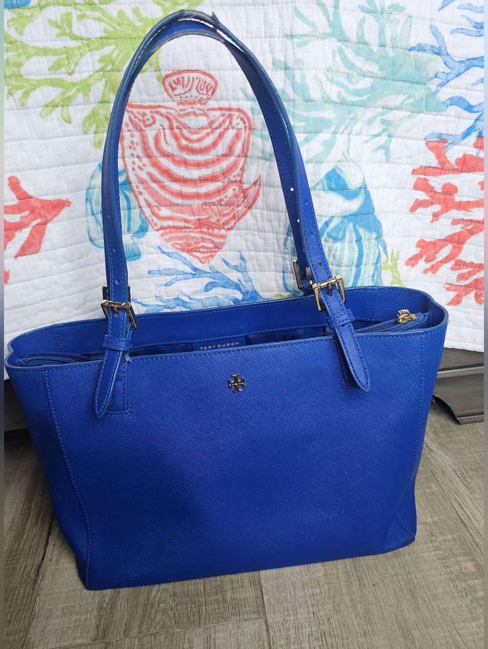 Tory Burch Blue Leather Tote Bag